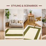 Ultra Soft Area Rug, Non Slip, Stain Resistant, Washable Area Rugs for Living Room, Bedroom, Rustic Geometric Olive Hues(Beige)