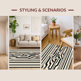 Ultra Soft Area Rug, Non Slip, Stain Resistant, Washable Area Rugs for Living Room, Bedroom, Geometric Serpentine Runner: Black & White Striped Entryway Rug(Black)