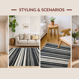 Ultra Soft Area Rug, Non Slip, Stain Resistant, Washable Area Rugs for Living Room, Bedroom, Stylish Black and White Striped Rug:  Modern Geometric Pattern(Black)