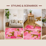 Ultra Soft Area Rug, Non Slip, Stain Resistant, Washable Area Rugs for Living Room, Bedroom, Contemporary Wildlife Illustrative Design(Pink)