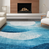 Ultra Soft Area Rug, Non Slip, Stain Resistant, Washable Area Rugs for Living Room, Bedroom, Contemporary Circle Rug with Dynamic Distressed Blue Ombre Pattern(Blue)