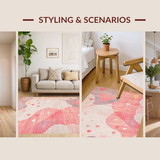 Ultra Soft Area Rug, Non Slip, Stain Resistant, Washable Area Rugs for Living Room, Bedroom, Whimsical Ribbon Swirl Rug with Artistic Bow Motif and Playful Heart Pattern(Pink)