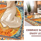 Ultra Soft Area Rug, Non Slip, Stain Resistant, Washable Area Rugs for Living Room, Bedroom, Warm Toned Retro Sun Motif(Orange)