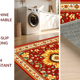 Ultra Soft Area Rug, Non Slip, Stain Resistant, Washable Area Rugs for Living Room, Bedroom, Sunkissed Round Nature Inspired Look(Red)