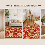 Ultra Soft Area Rug, Non Slip, Stain Resistant, Washable Area Rugs for Living Room, Bedroom, Lively Sunflower Inspired Pattern(Red)