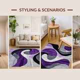 Ultra Soft Area Rug, Non Slip, Stain Resistant, Washable Area Rugs for Living Room, Bedroom, Luxurious Purple Grey Flowing Patterns(Purple)