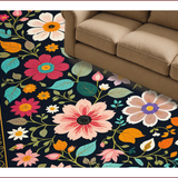 Ultra Soft Area Rug, Non Slip, Stain Resistant, Washable Area Rugs for Living Room, Bedroom, Boho Black Floral Washable Rug for Living Room(Black)