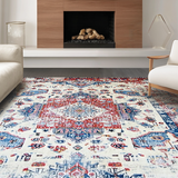 Ultra Soft Area Rug, Non Slip, Stain Resistant, Washable Area Rugs for Living Room, Bedroom, Whimsical Colorful Ogee Style(Red)