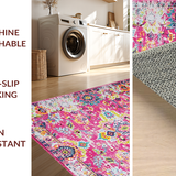 Ultra Soft Area Rug, Non Slip, Stain Resistant, Washable Area Rugs for Living Room, Bedroom, Cozy Earth Tone Floral Touch(Pink)