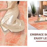 Ultra Soft Area Rug, Non Slip, Stain Resistant, Washable Area Rugs for Living Room, Bedroom, Vibrant Ogee Inspired Artwork(Orange)