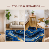 Ultra Soft Area Rug, Non Slip, Stain Resistant, Washable Area Rugs for Living Room, Bedroom, Elegant Blue Marble Aesthetic(Blue)