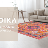 Ultra Soft Area Rug, Non Slip, Stain Resistant, Washable Area Rugs for Living Room, Bedroom, Stylish Symmetrical Floral Arrangement(Orange)