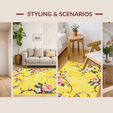 Ultra Soft Area Rug, Non Slip, Stain Resistant, Washable Area Rugs for Living Room, Bedroom, Rustic Earthy Blossom Motif(Yellow)