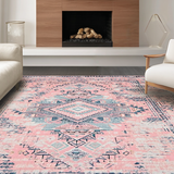 Ultra Soft Area Rug, Non Slip, Stain Resistant, Washable Area Rugs for Living Room, Bedroom, Elegant Distressed Ogee Pattern(Pink)