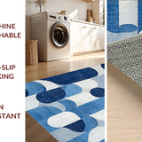 Ultra Soft Area Rug, Non Slip, Stain Resistant, Washable Area Rugs for Living Room, Bedroom, Coquette Ribbon Scallop Print Rug Featuring Artistic Bows and Chic Curves(Blue)