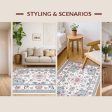 Ultra Soft Area Rug, Non Slip, Stain Resistant, Washable Area Rugs for Living Room, Bedroom, Cozy Vintage Symmetrical Visuals(White)