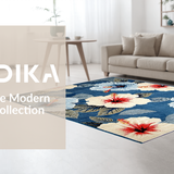 Ultra Soft Area Rug, Non Slip, Stain Resistant, Washable Area Rugs for Living Room, Bedroom, Chic Blue-Red Botanical Pattern(Blue)