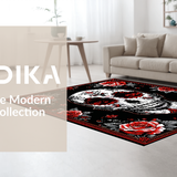 Ultra Soft Area Rug, Non Slip, Stain Resistant, Washable Area Rugs for Living Room, Bedroom, Dramatic Skull and Blossom Fusion(Black)