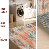 Ultra Soft Area Rug, Non Slip, Stain Resistant, Washable Area Rugs for Living Room, Bedroom, Colorful Ethnic Trellis Arrangement(Orange)