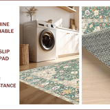 Ultra Soft Area Rug, Non Slip, Stain Resistant, Washable Area Rugs for Living Room, Bedroom, Timeless Ornate Tiled Aesthetic(Green)