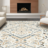 Ultra Soft Area Rug, Non Slip, Stain Resistant, Washable Area Rugs for Living Room, Bedroom, Rustic Ogee Patterned Charm(Beige)