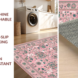 Ultra Soft Area Rug, Non Slip, Stain Resistant, Washable Area Rugs for Living Room, Bedroom, Whimsical Floral Boho Elegance(Pink)