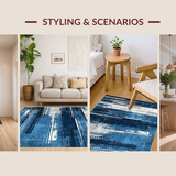 Ultra Soft Area Rug, Non Slip, Stain Resistant, Washable Area Rugs for Living Room, Bedroom, Rustic Minimalist Blue Tones Design(Blue)