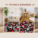 Ultra Soft Area Rug, Non Slip, Stain Resistant, Washable Area Rugs for Living Room, Bedroom, Quirky Black Geometric Motif(Black)