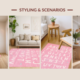 Ultra Soft Area Rug, Non Slip, Stain Resistant, Washable Area Rugs for Living Room, Bedroom, Delightful Colorful Lettering Theme(Pink)