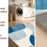 Ultra Soft Area Rug, Non Slip, Stain Resistant, Washable Area Rugs for Living Room, Bedroom, Sleek Minimalist Fluid Lines(Blue)