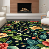 Ultra Soft Area Rug, Non Slip, Stain Resistant, Washable Area Rugs for Living Room, Bedroom, Contemporary Chic Floral Fusion(Black)