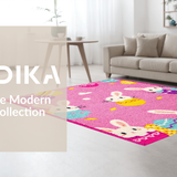Ultra Soft Area Rug, Non Slip, Stain Resistant, Washable Area Rugs for Living Room, Bedroom, Joyful Springtime Animal Illustration(Pink)