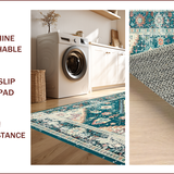 Ultra Soft Area Rug, Non Slip, Stain Resistant, Washable Area Rugs for Living Room, Bedroom, Retro Distressed Floral Medallion(Blue)