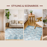 Ultra Soft Area Rug, Non Slip, Stain Resistant, Washable Area Rugs for Living Room, Bedroom, Elegant Contemporary Floral Aesthetic(Blue)