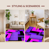 Ultra Soft Area Rug, Non Slip, Stain Resistant, Washable Area Rugs for Living Room, Bedroom, Modern Playful Geometric Motif(Purple)