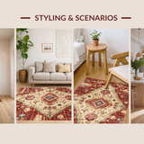 Ultra Soft Area Rug, Non Slip, Stain Resistant, Washable Area Rugs for Living Room, Bedroom, Cozy Earth Tone Motif(Red)