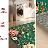 Ultra Soft Area Rug, Non Slip, Stain Resistant, Washable Area Rugs for Living Room, Bedroom, Sophisticated Distressed Floral Harmony(Green)