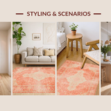Ultra Soft Area Rug, Non Slip, Stain Resistant, Washable Area Rugs for Living Room, Bedroom, Vibrant Ogee Inspired Artwork(Orange)