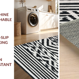 Ultra Soft Area Rug, Non Slip, Stain Resistant, Washable Area Rugs for Living Room, Bedroom, Elegant Chevron Stripe Carpet with Crisp Black and White Repeating Motifs(Black)