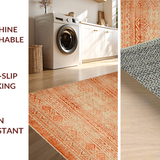 Ultra Soft Area Rug, Non Slip, Stain Resistant, Washable Area Rugs for Living Room, Bedroom, Vibrant Antique Inspired Geometry(Orange)