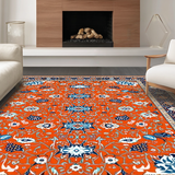 Ultra Soft Area Rug, Non Slip, Stain Resistant, Washable Area Rugs for Living Room, Bedroom, Colorful Cozy Retro Pattern(Orange)