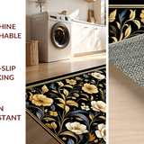 Ultra Soft Area Rug, Non Slip, Stain Resistant, Washable Area Rugs for Living Room, Bedroom, Contemporary Black and White Floral(Black)