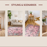 Ultra Soft Area Rug, Non Slip, Stain Resistant, Washable Area Rugs for Living Room, Bedroom, Whimsical Soft Blooming Motif(Pink)