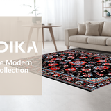 Ultra Soft Area Rug, Non Slip, Stain Resistant, Washable Area Rugs for Living Room, Bedroom, Rustic Vibrant Botanical Motif(Black)