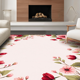 Ultra Soft Area Rug, Non Slip, Stain Resistant, Washable Area Rugs for Living Room, Bedroom, Elegant Shabby Chic Blossom Design(Red)