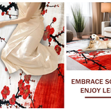 Ultra Soft Area Rug, Non Slip, Stain Resistant, Washable Area Rugs for Living Room, Bedroom, Japanese Floral Watercolor Aesthetic(Red)