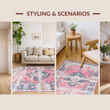 Ultra Soft Area Rug, Non Slip, Stain Resistant, Washable Area Rugs for Living Room, Bedroom, Luxurious Ogee Inspired Elements(Pink)