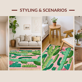 Ultra Soft Area Rug, Non Slip, Stain Resistant, Washable Area Rugs for Living Room, Bedroom, Whimsical Bright Green Leaf Style(Pink)