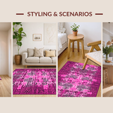 Ultra Soft Area Rug, Non Slip, Stain Resistant, Washable Area Rugs for Living Room, Bedroom, Vibrant Animal Print with Bold Stripes(Pink)