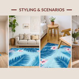 Ultra Soft Area Rug, Non Slip, Stain Resistant, Washable Area Rugs for Living Room, Bedroom, Lush Palm Leaf Aesthetic(Blue)